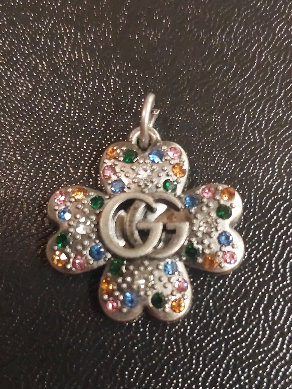 GG Silver Four-Leaf Clover Charm Pendant with Multicolor Crystals